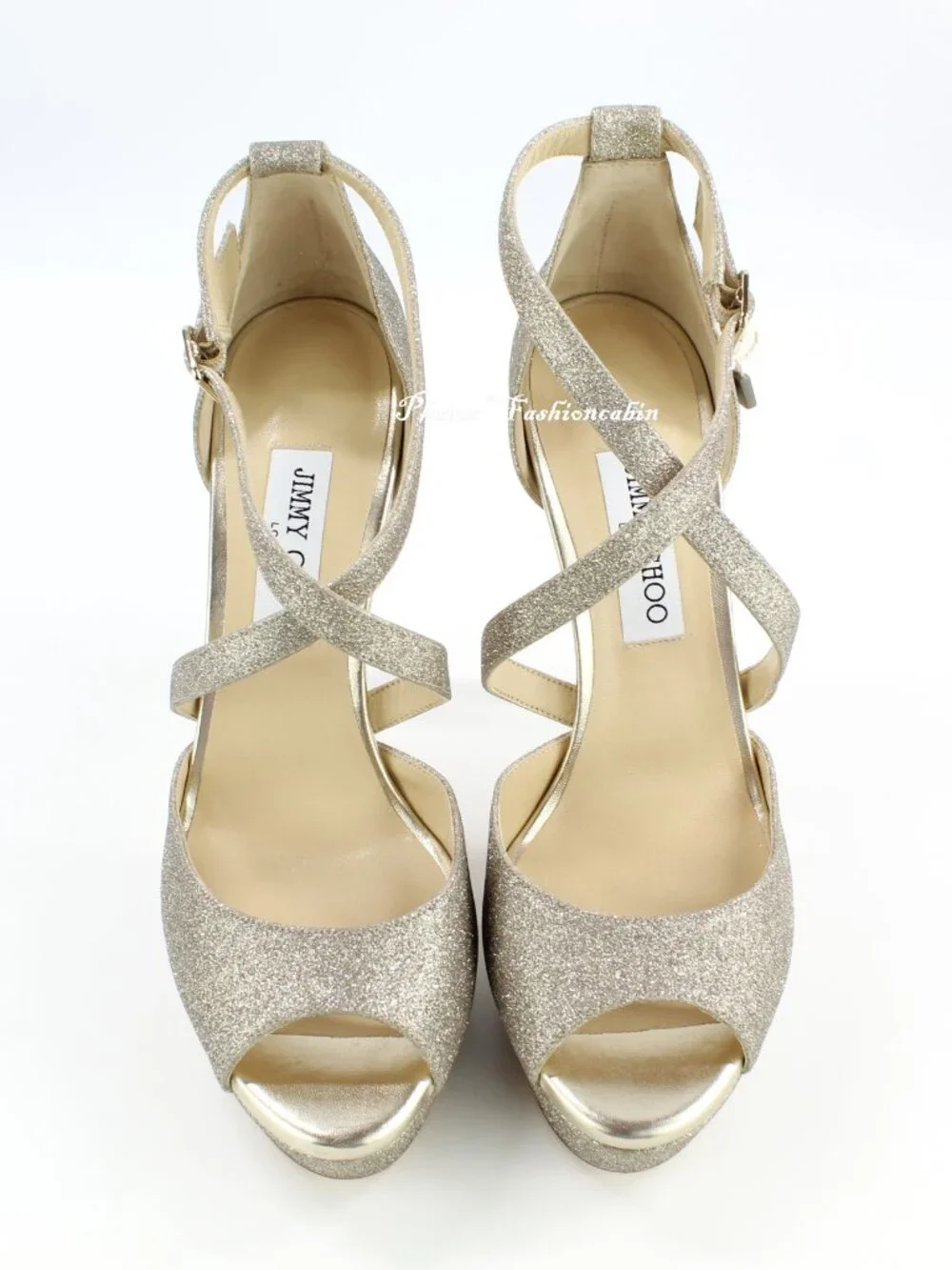 NEW JIMMY CHOO Jenique 125 Glittered Platform Sandals, EU 41, Platinum Ice